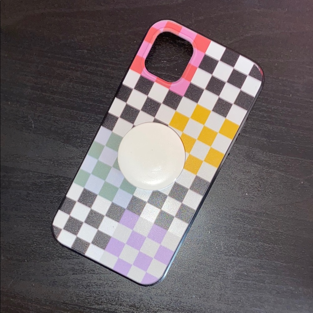 Checkered Phone Case with PopSocket - Multicolor iPhone 11